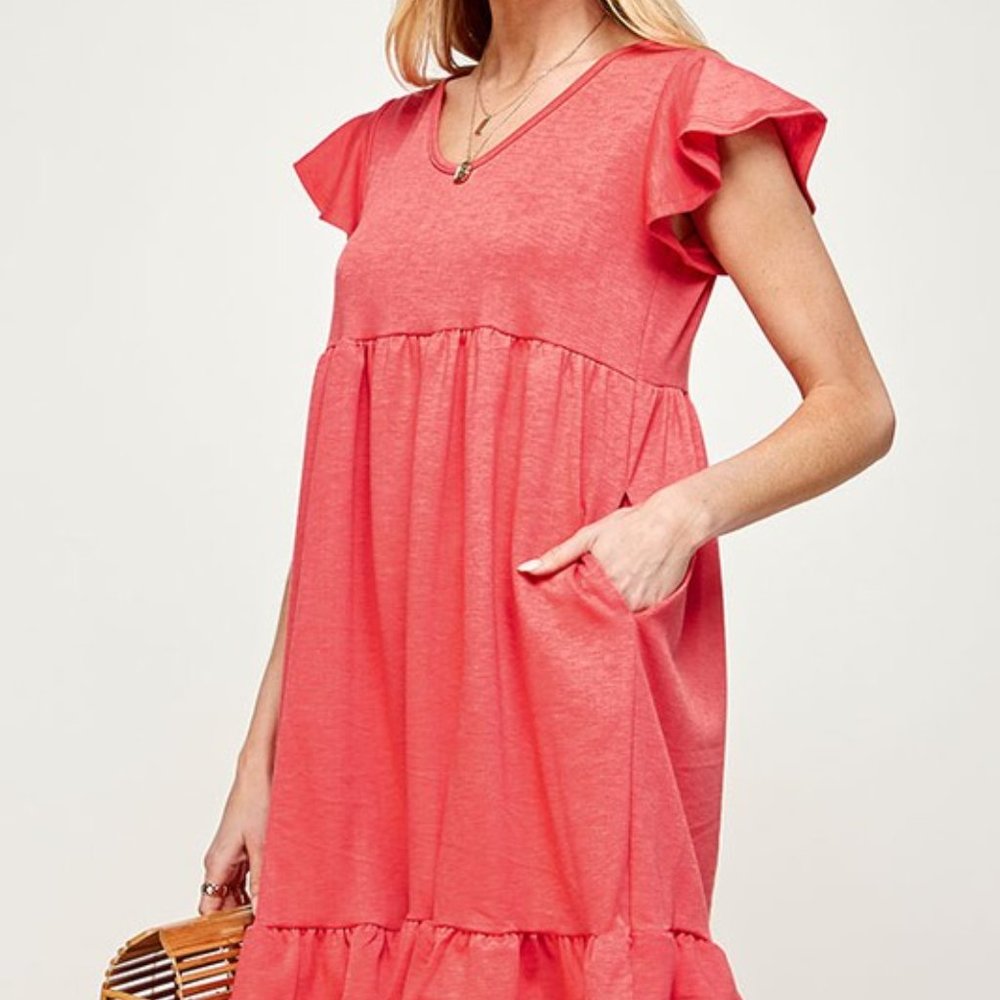 Ruffled Babydoll Dress-Coral
